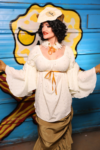 Flounce Blouse in Cream Elite Eyelet - "Wakey Wakey Eggs & Bakey" Collection