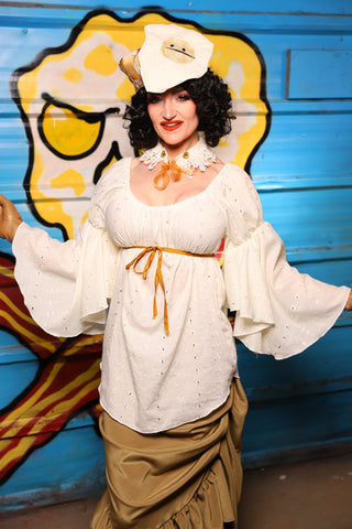Flounce Blouse in Cream Elite Eyelet - "Wakey Wakey Eggs & Bakey" Collection