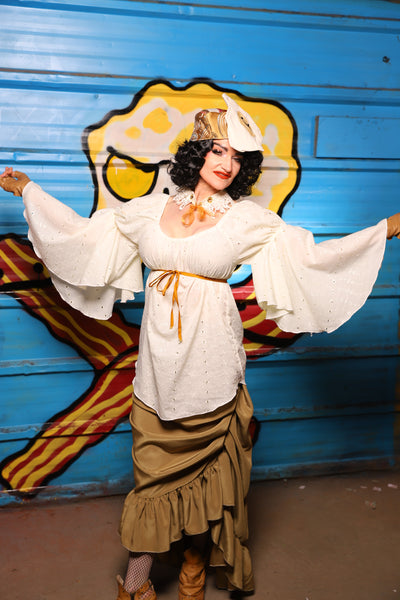 Flounce Blouse in Cream Elite Eyelet - "Wakey Wakey Eggs & Bakey" Collection