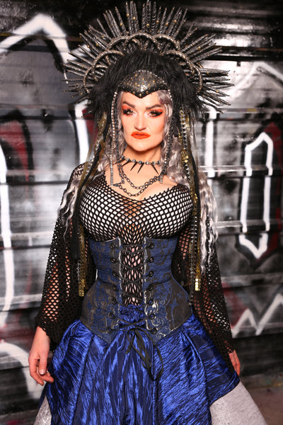 Wench Corset In Navy & Silver Medallion - "13 Days of Halloween 2024" Day 3