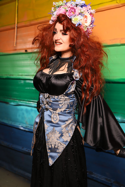 Artemis Underbust Corset w/Split Tails in Cinderella Blue Damask- FriYAY Restock