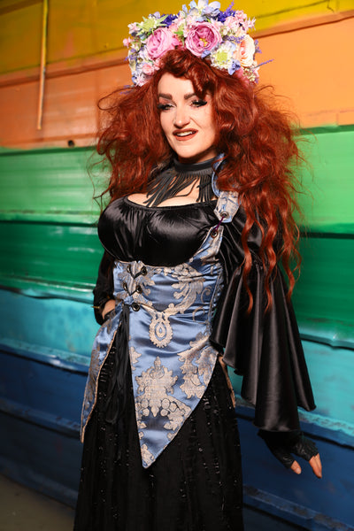 Artemis Underbust Corset w/Split Tails in Cinderella Blue Damask- FriYAY Restock