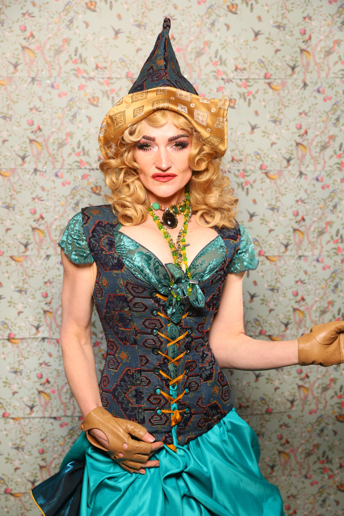 23. Damsel Corset in Geometric Peacock Upholstery - March of the Ides Collection