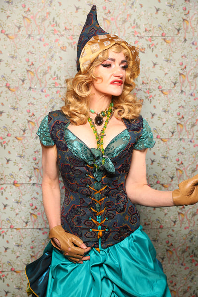 23. Damsel Corset in Geometric Peacock Upholstery - March of the Ides Collection