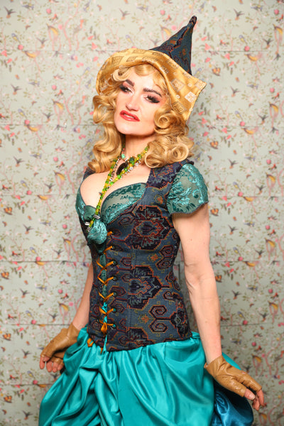23. Damsel Corset in Geometric Peacock Upholstery - March of the Ides Collection