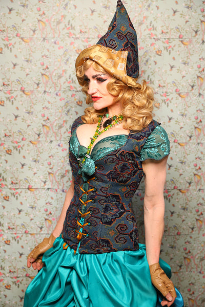 23. Damsel Corset in Geometric Peacock Upholstery - March of the Ides Collection