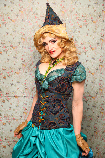 23. Damsel Corset in Geometric Peacock Upholstery - March of the Ides Collection