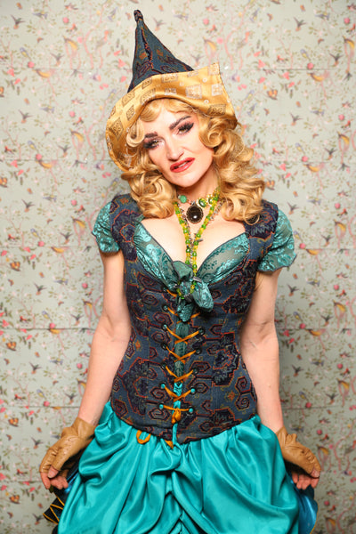 23. Damsel Corset in Geometric Peacock Upholstery - March of the Ides Collection