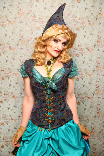 23. Damsel Corset in Geometric Peacock Upholstery - March of the Ides Collection