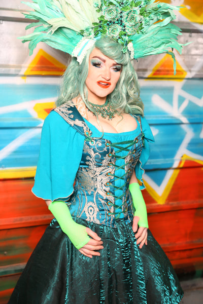 Petite Aurora Corset in Teal Damask #35 - The "Chasing Waterfalls" Collection