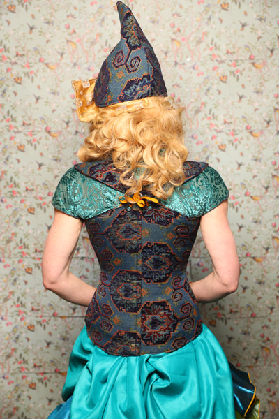 23. Damsel Corset in Geometric Peacock Upholstery - March of the Ides Collection