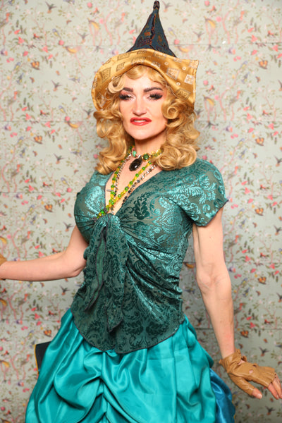 41. Knotty Blouse in Teal Burnout Stretch Velvet Damask - March of the Ides Collection