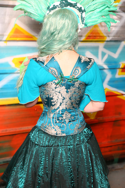 Petite Aurora Corset in Teal Damask #35 - The "Chasing Waterfalls" Collection