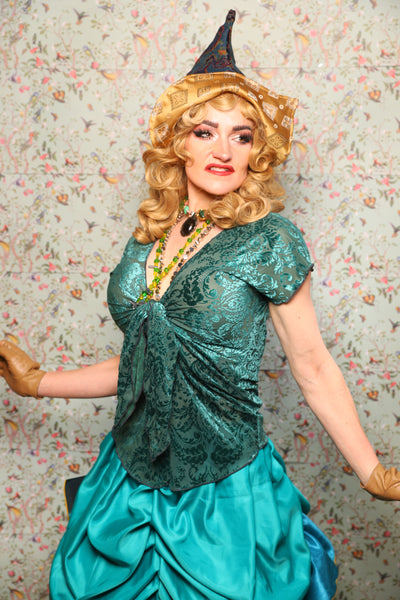 41. Knotty Blouse in Teal Burnout Stretch Velvet Damask - March of the Ides Collection