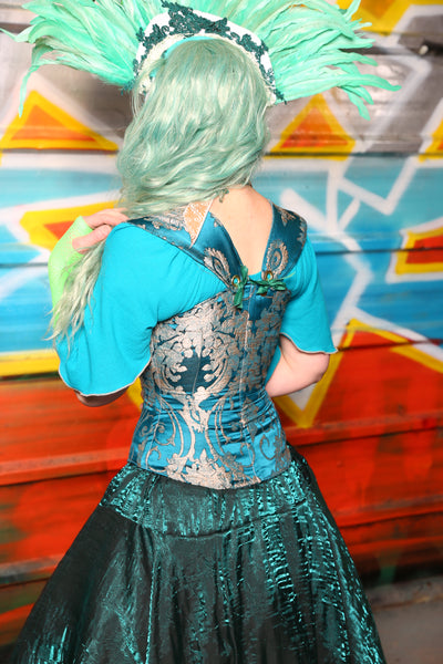 Petite Aurora Corset in Teal Damask #35 - The "Chasing Waterfalls" Collection