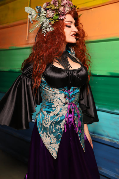 Artemis Underbust Corset in Teal Damask - FriYAY Restock