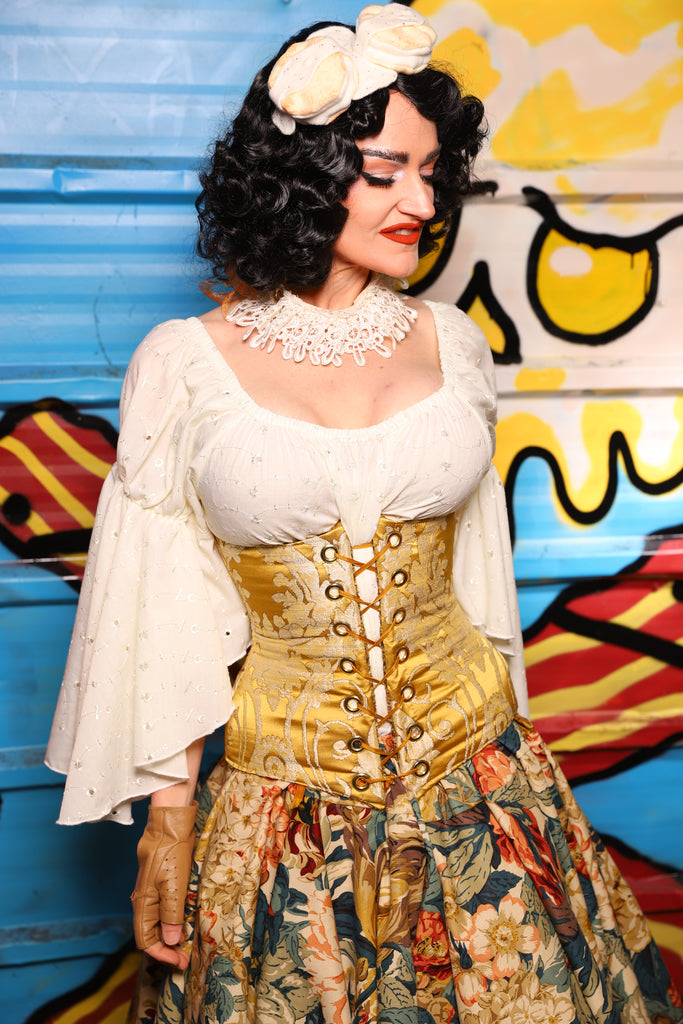 Wench Underbust Corset in Belle Gold Damask