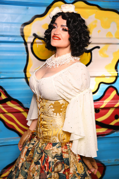 Wench Underbust Corset in Belle Gold Damask - "Wakey Wakey Eggs & Bakey" Collection