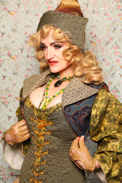 14. Cropped Lapel Vest in Geometric Peacock Upholstery - March of the Ides Collection