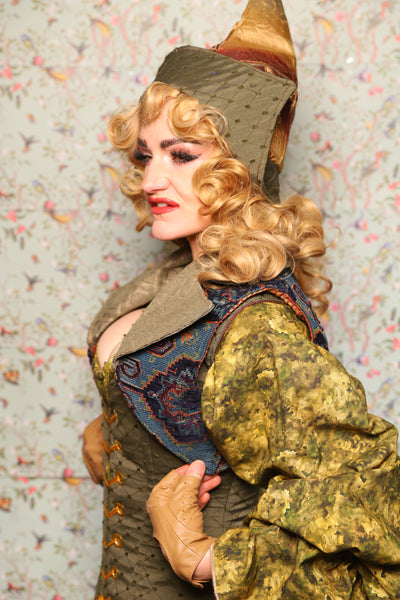 14. Cropped Lapel Vest in Geometric Peacock Upholstery - March of the Ides Collection