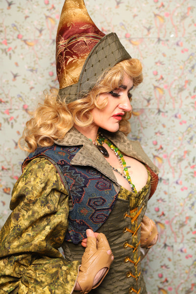 14. Cropped Lapel Vest in Geometric Peacock Upholstery - March of the Ides Collection