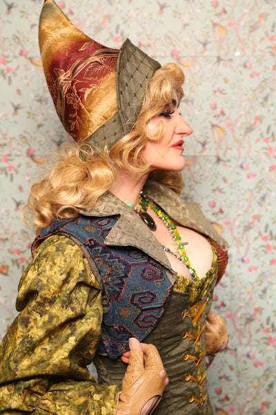 14. Cropped Lapel Vest in Geometric Peacock Upholstery - March of the Ides Collection