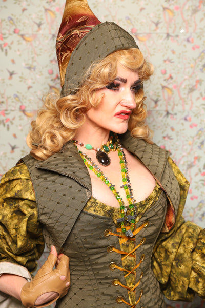 18. Cropped Vest with Pointed Collar in Sage Diamond - March of the Ides Collection