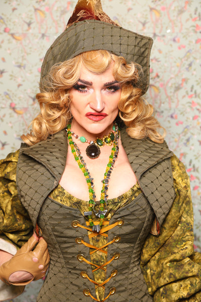 18. Cropped Vest with Pointed Collar in Sage Diamond - March of the Ides Collection