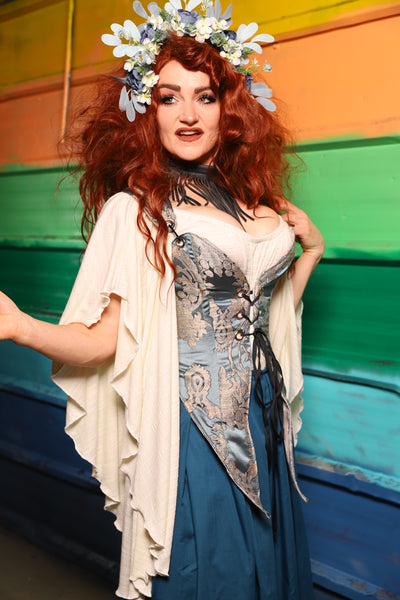 Artemis Overbust Corset in Powder Blue Damask - FriYAY Restock!