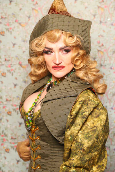 18. Cropped Vest with Pointed Collar in Sage Diamond - March of the Ides Collection