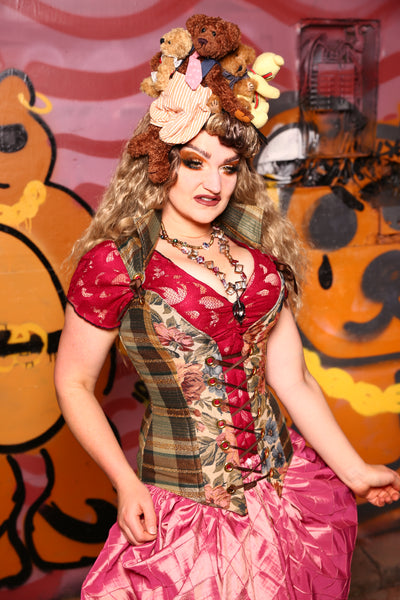 Courtier Corset in Teddy Bear Plaid - The Teddy Bear Picnic Collection