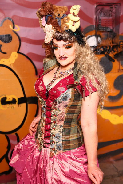 Courtier Corset in Teddy Bear Plaid - The Teddy Bear Picnic Collection