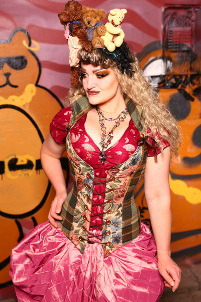 Courtier Corset in Teddy Bear Plaid - The Teddy Bear Picnic Collection