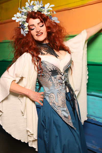 Artemis Overbust Corset in Powder Blue Damask - FriYAY Restock!