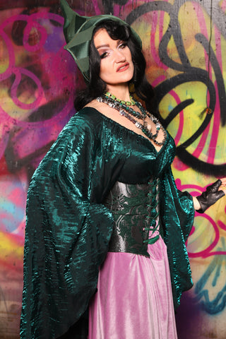 32. Petite Wench Corset in Emerald & Silver Medallion - The Darling Starling Collection