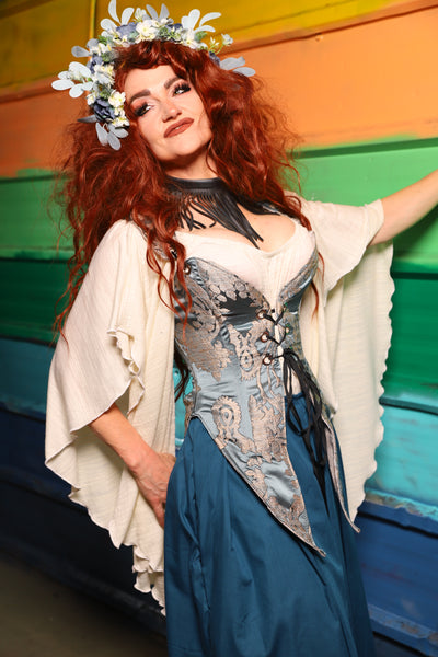 Artemis Overbust Corset in Powder Blue Damask - FriYAY Restock!