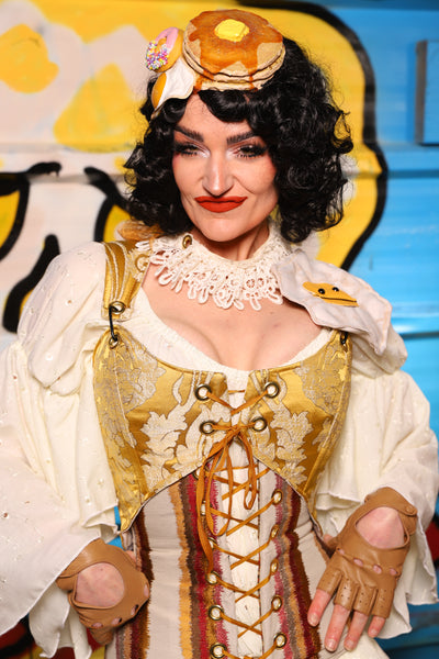 Cropped Marie Overbust in Belle Gold Damask - "Wakey Wakey Eggs & Bakey" Collection