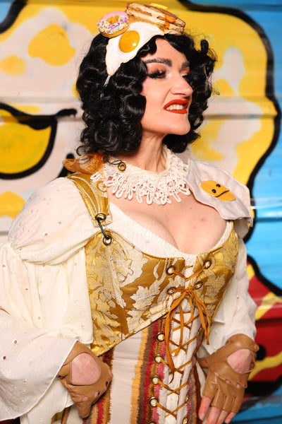Cropped Marie Overbust in Belle Gold Damask - "Wakey Wakey Eggs & Bakey" Collection