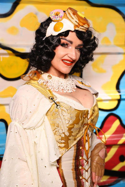 Cropped Marie Overbust in Belle Gold Damask - "Wakey Wakey Eggs & Bakey" Collection