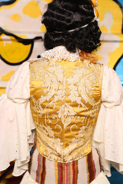 Cropped Marie Overbust in Belle Gold Damask - "Wakey Wakey Eggs & Bakey" Collection