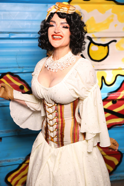 Wench Underbust Corset in Bring Home the Bacon Stripe - "Wakey Wakey Eggs & Bakey" Collection