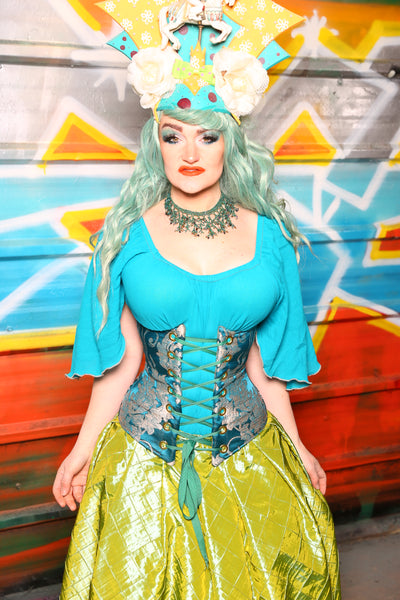 Wench Corset in Teal Damask #55 - The "Chasing Waterfalls" Collection