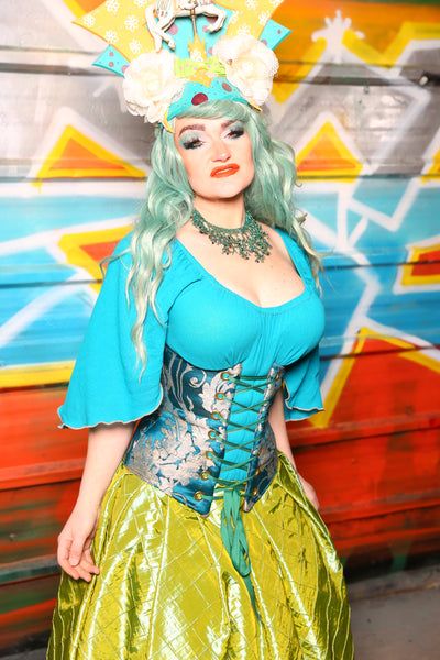 Wench Corset in Teal Damask #55 - The "Chasing Waterfalls" Collection