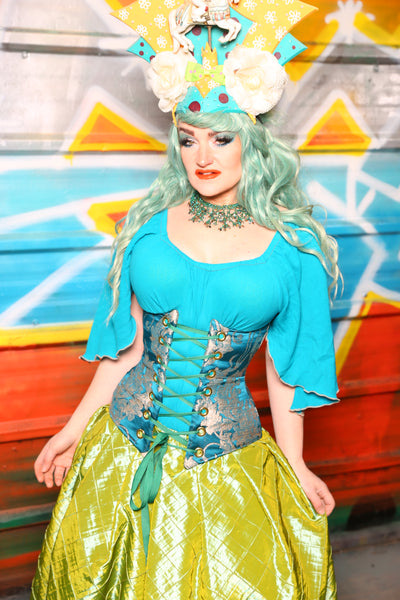 Wench Corset in Teal Damask #55 - The "Chasing Waterfalls" Collection