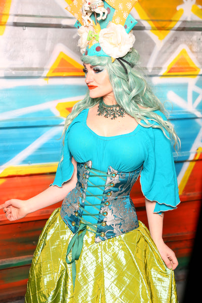 Wench Corset in Teal Damask #55 - The "Chasing Waterfalls" Collection