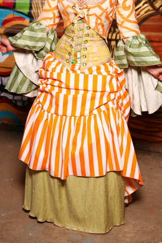 Swoon Skirt with Extra Ruffle in Orange & White Striped Cotton "The Citrus Circus"- 19