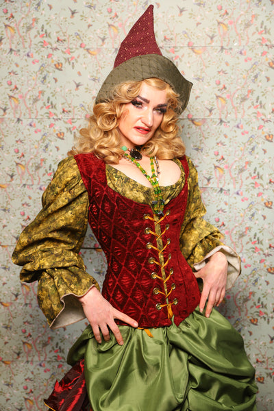 22. Damsel Corset in Crimson Diamond Upholstery - March of the Ides Collection