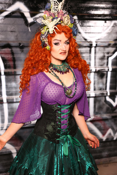 Wench Corset In Black & Green Medallion - "13 Days of Halloween 2024" Day 4