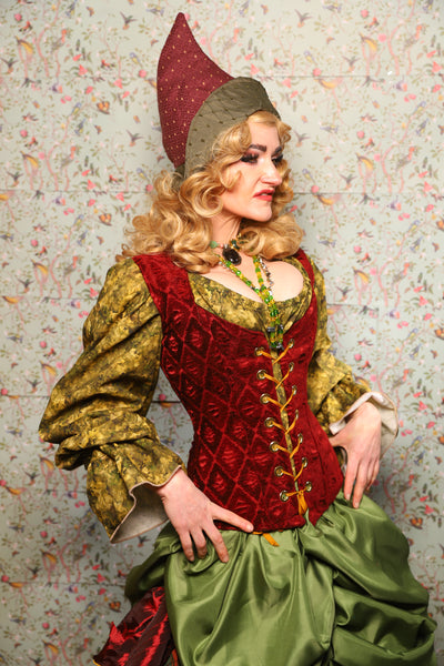 22. Damsel Corset in Crimson Diamond Upholstery - March of the Ides Collection