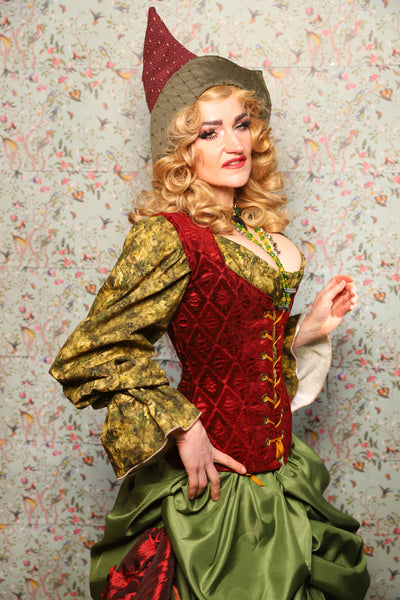 22. Damsel Corset in Crimson Diamond Upholstery - March of the Ides Collection